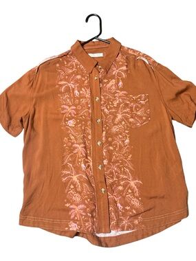 We The Free Rust Short-Sleeve Button-Down Shirt with Pink Floral Print
